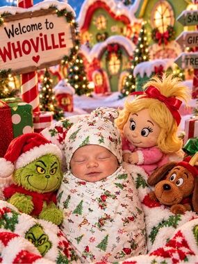 POSH PEANUT 🧩 Sneaky Grinch! Swaddle + Beanie dr. Seuss Whoville Cindy Lou Who!